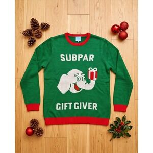Norther Pole M Subpar Gift Giver Elephant Ugly Christmas Sweater Green Medium
